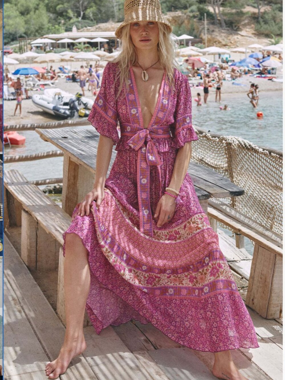 Spell Sienna Cropped Blouse XL + Maxi Skirt L Set Fuchsia Rare $404 NWOT